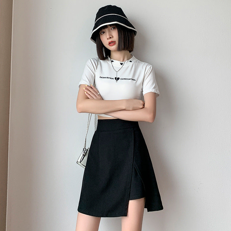 High-Waisted Black A-Line Slit Skirt Women Plus Size Elegant