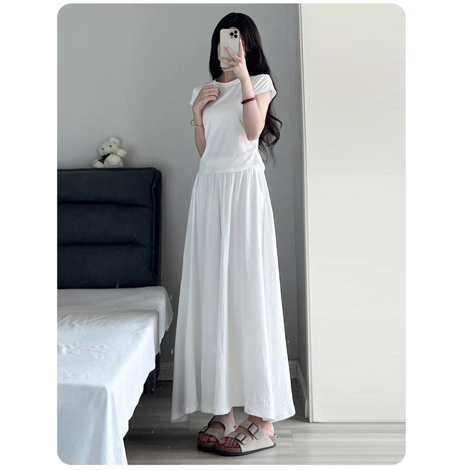 High-Waisted Ice Silk Pleated A-Line Midi Skirt Pants Women Style