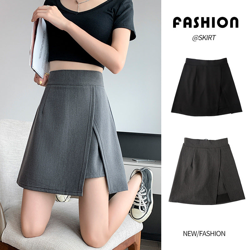 High-Waisted Black Pleated A-Line Slit Mini Skirt Women Plus Size