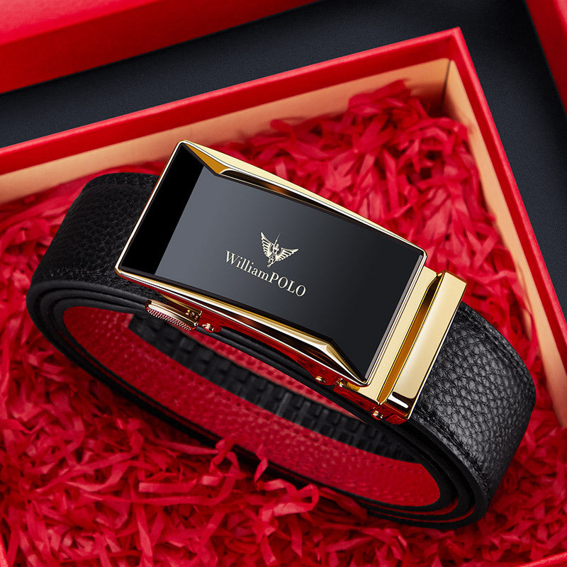 William Polo Men's Business & Casual Genuine Leather Belt in Gold