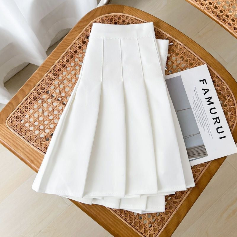 High-Waisted Pleated A-Line Skirt Women Elastic Waist Slim Fit