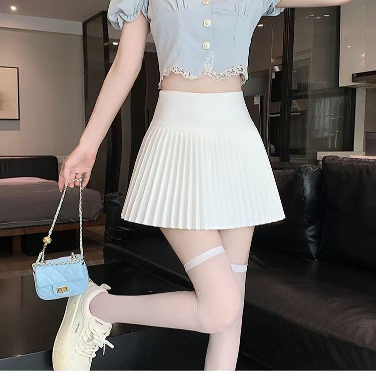 High-Waisted Black White Pleated A-Line Mini Skirt Women