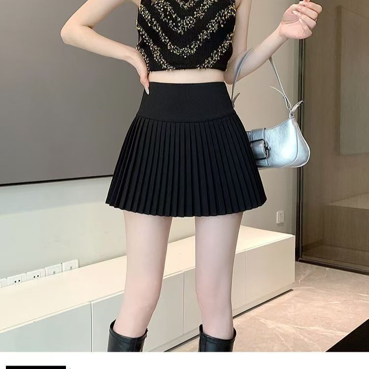 High-Waisted Black White Pleated A-Line Mini Skirt Women
