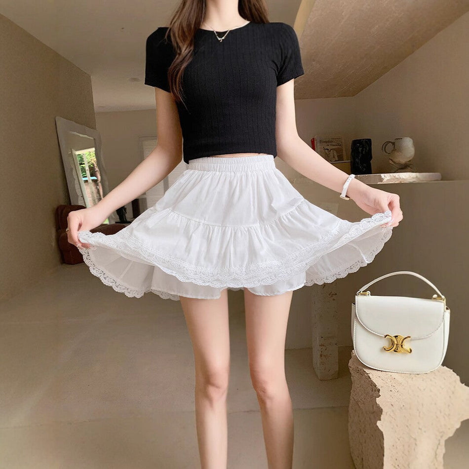 High-Waisted Black Lace A-Line Mini Skirt Women Elegant