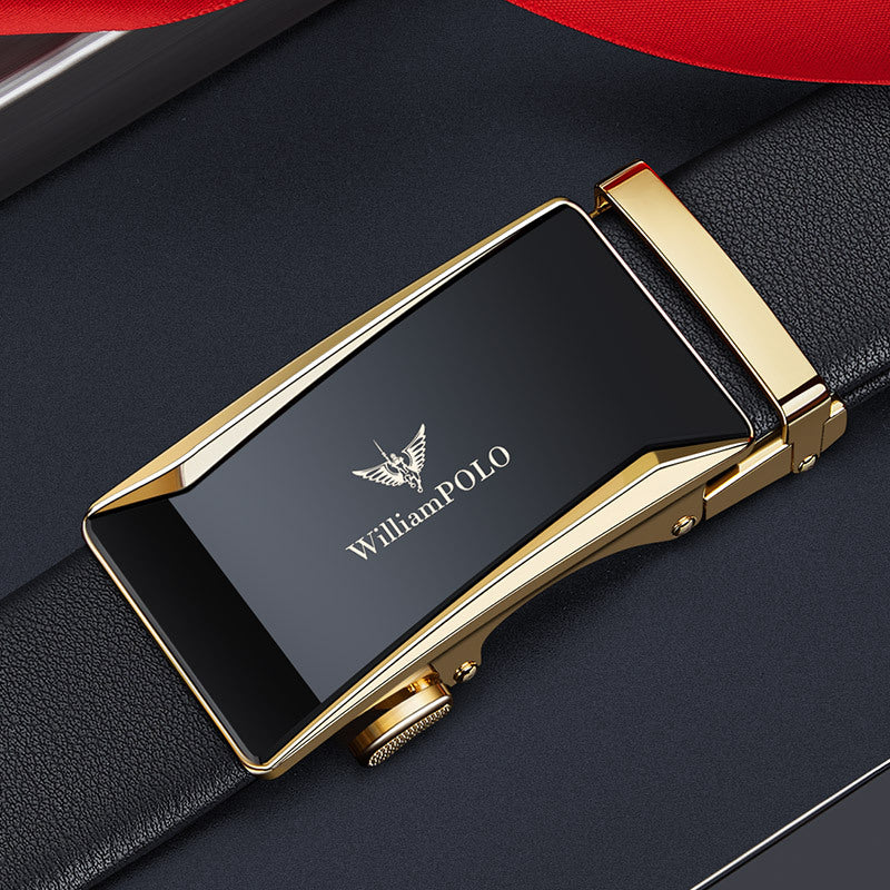 William Polo Men's Buckle Business & Casual Waist Belt in Gold-Colored