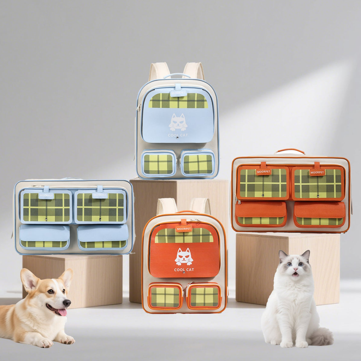 Large Capacity Breathable Plaid Pet Carrier Bag for Cats Dogs in orange