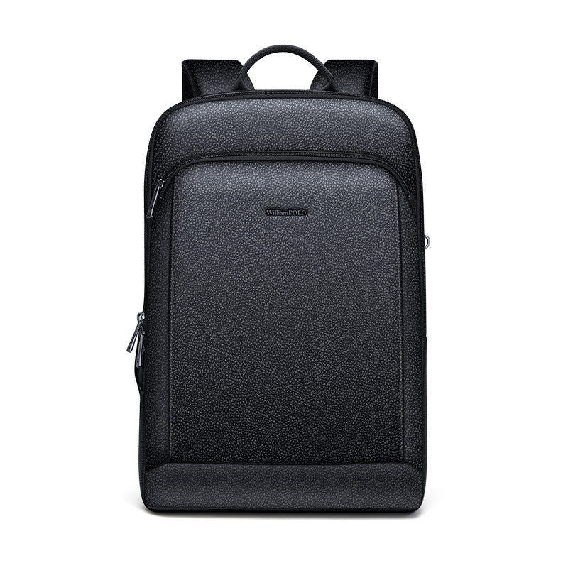 William Polo Men's Genuine Leather Backpack in Black