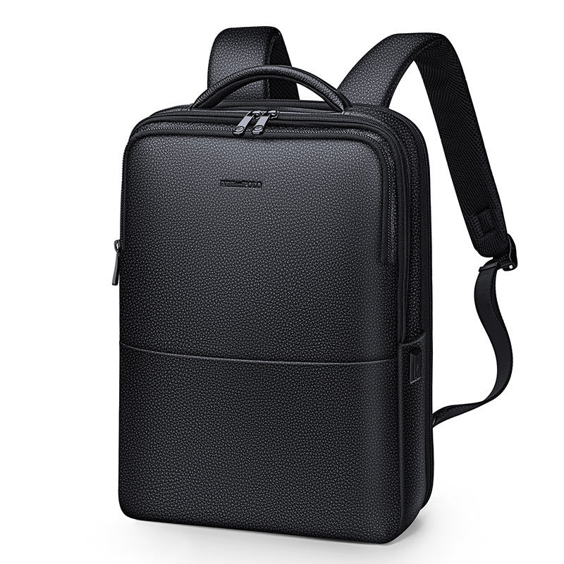 Men's Genuine Leather Backpack – 15.6-Inch Laptop Backpack in Black