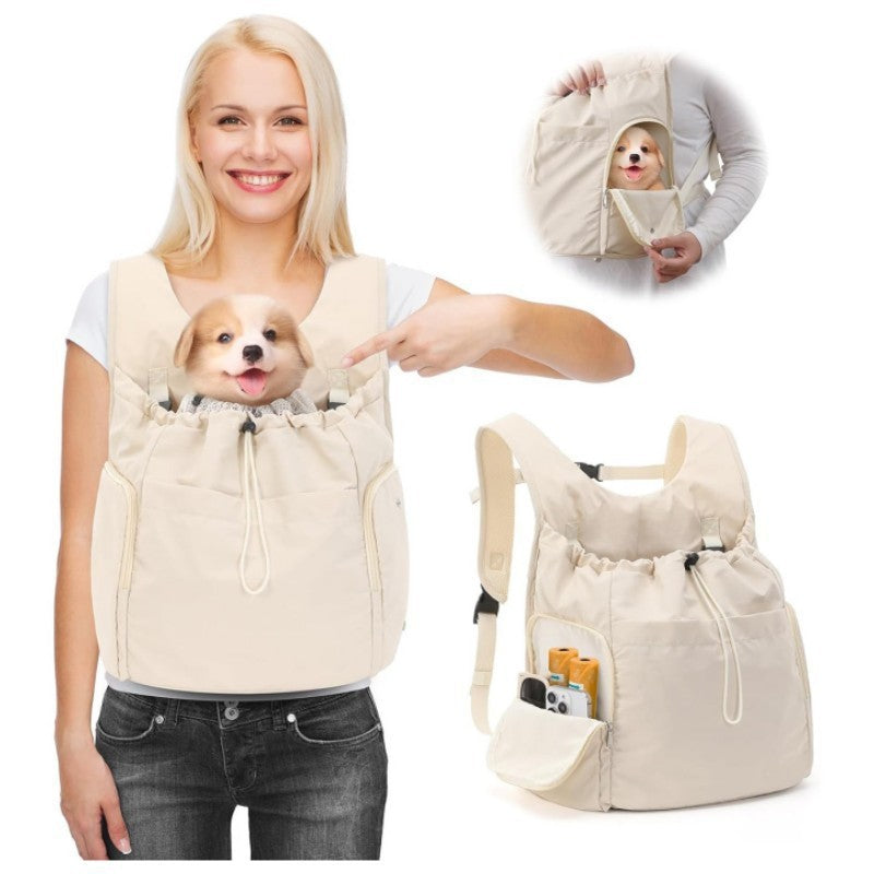 Large Capacity Breathable Pet Chest Backpack for Cats Dogs in beige