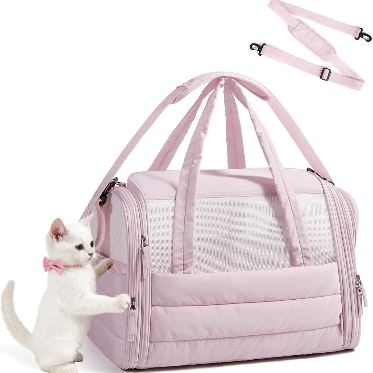 Quilted Soft-Sided Foldable Pet Carrier Crossbody Bag in pink