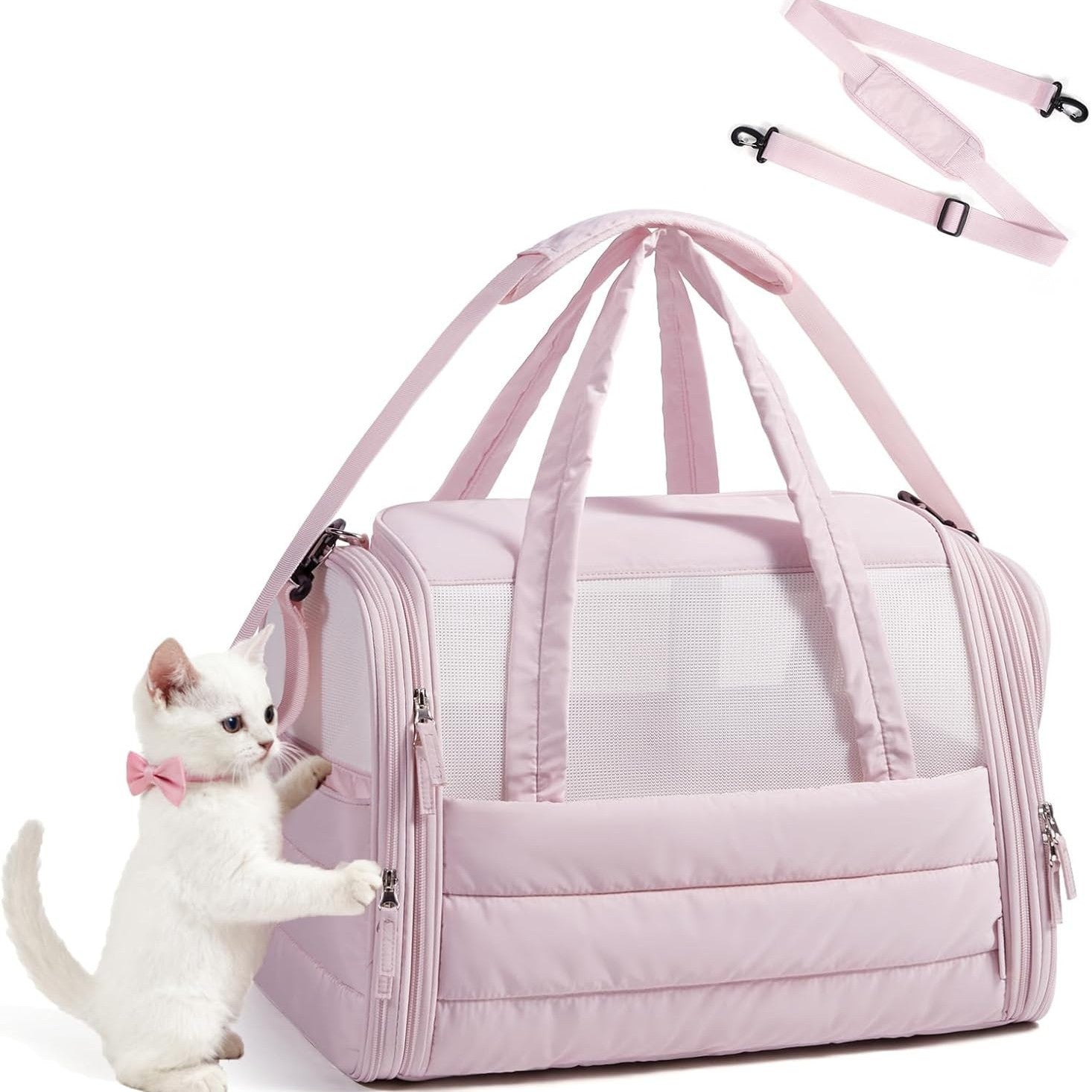 Quilted Soft-Sided Foldable Pet Carrier Crossbody Bag in pink
