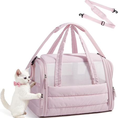 Quilted Soft-Sided Foldable Pet Carrier Crossbody Bag in pink