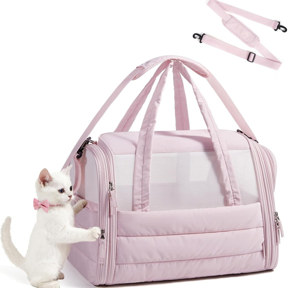 Quilted Soft-Sided Foldable Pet Carrier Crossbody Bag in pink