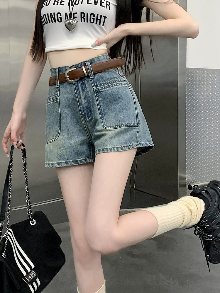 High Waist A-Line Wide Leg Denim Shorts Women Summer