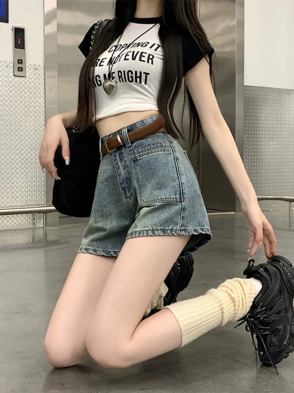 High Waist A-Line Wide Leg Denim Shorts Women Summer