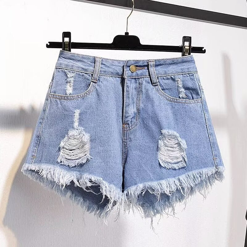 Plus Size Distressed Denim Shorts Women Stretch Summer
