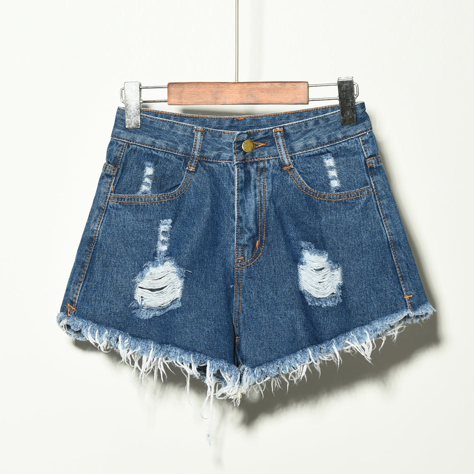 Plus Size Distressed Denim Shorts Women Stretch Summer
