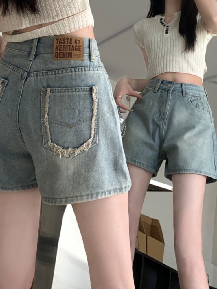 High Waist Vintage Wide Leg Denim Shorts Women Summer