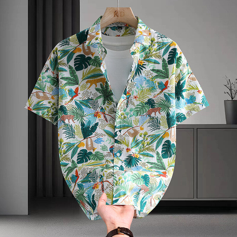Men's Hawaiian Floral Shirt – Summer Cotton Short Sleeve Beach Casual