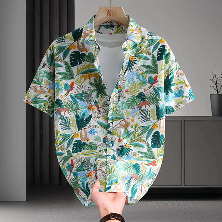 Men's Hawaiian Floral Shirt – Summer Cotton Short Sleeve Beach Casual