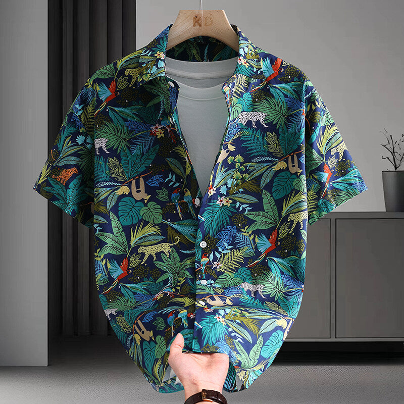Men's Hawaiian Floral Shirt – Summer Cotton Short Sleeve Beach