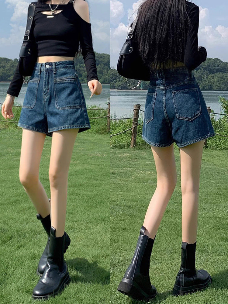 High Waist Washed Wide Leg Denim Shorts Women Summer