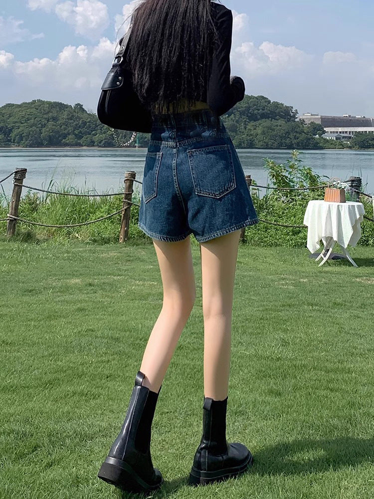 High Waist Washed Wide Leg Denim Shorts Women Summer