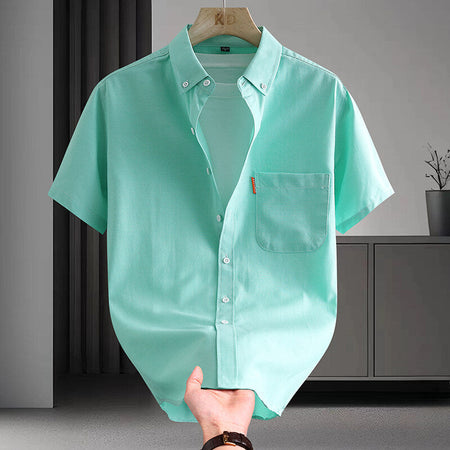 Men's Summer Casual Oxford Shirt – Lightweight Short Sleeve Shirt in White