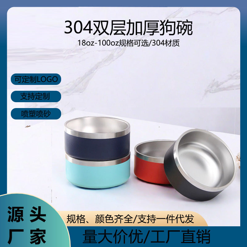 304 Stainless Steel Double-Layer Anti-Slip Dog Bowl Large Capacity in black