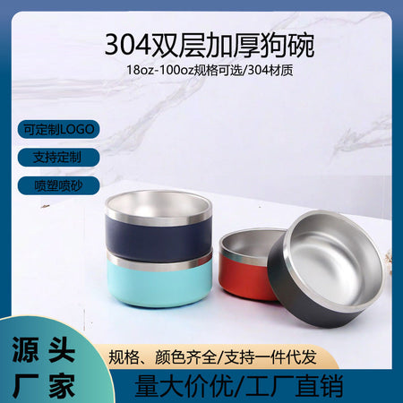 304 Stainless Steel Double-Layer Anti-Slip Dog Bowl Large Capacity in black