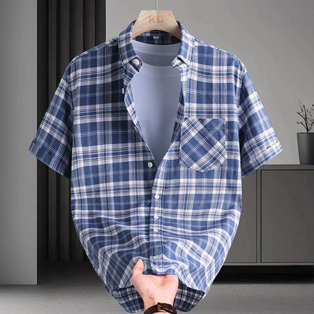 2026 Men's Plaid Short Sleeve Shirt – Summer Casual Loose Fit Shirt in Qnd