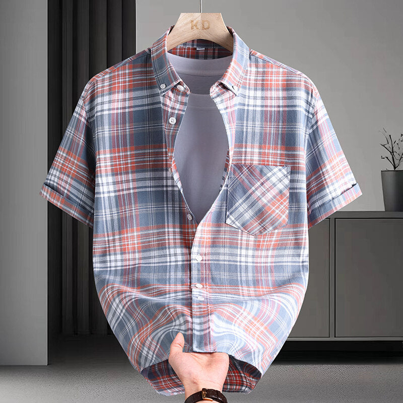 2026 Men's Plaid Short Sleeve Shirt – Summer Casual Loose Fit