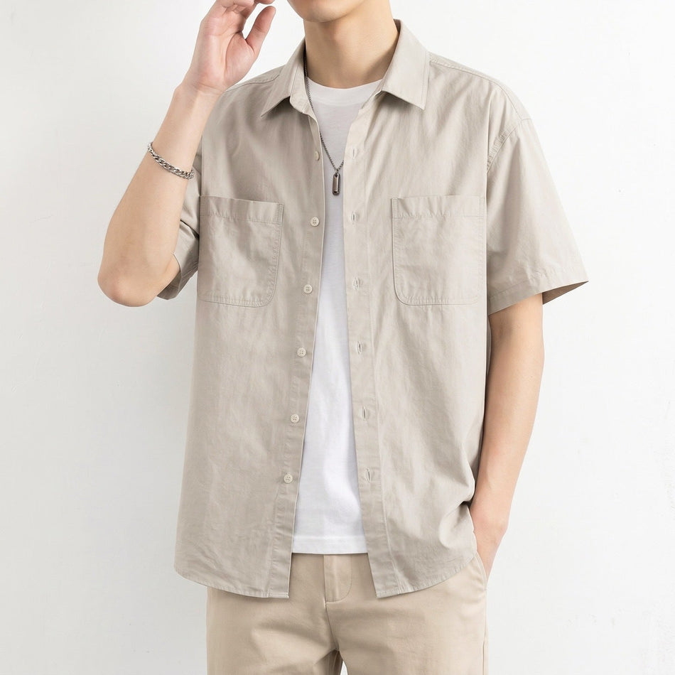 Men's Premium Cotton Short Sleeve Shirt – Loose Fit Shirt in Porcelain White Ash