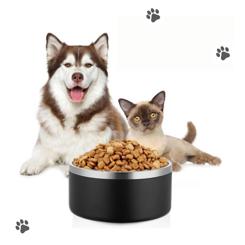 Large Capacity Stainless Steel Round Pet Feeding Bowl in black