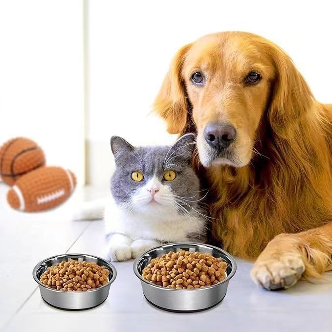 Large Stainless Steel Anti-Spill Pet Bowl for Dogs and Cats in pink, 50kg