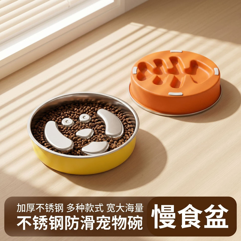 Stainless Steel Anti-Choke Slow Feeder Bowl for Dogs Cats