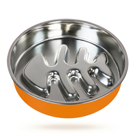 Stainless Steel Anti-Choke Slow Feeder Bowl for Dogs Cats in orange