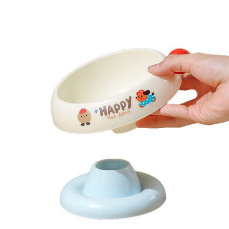Elevated Slanted Cat and Dog Bowl Neck Support Feeding Dish in milk white
