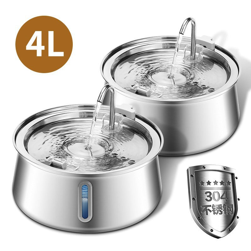 4L Stainless Steel Automatic Pet Water Dispenser with Filtration Window