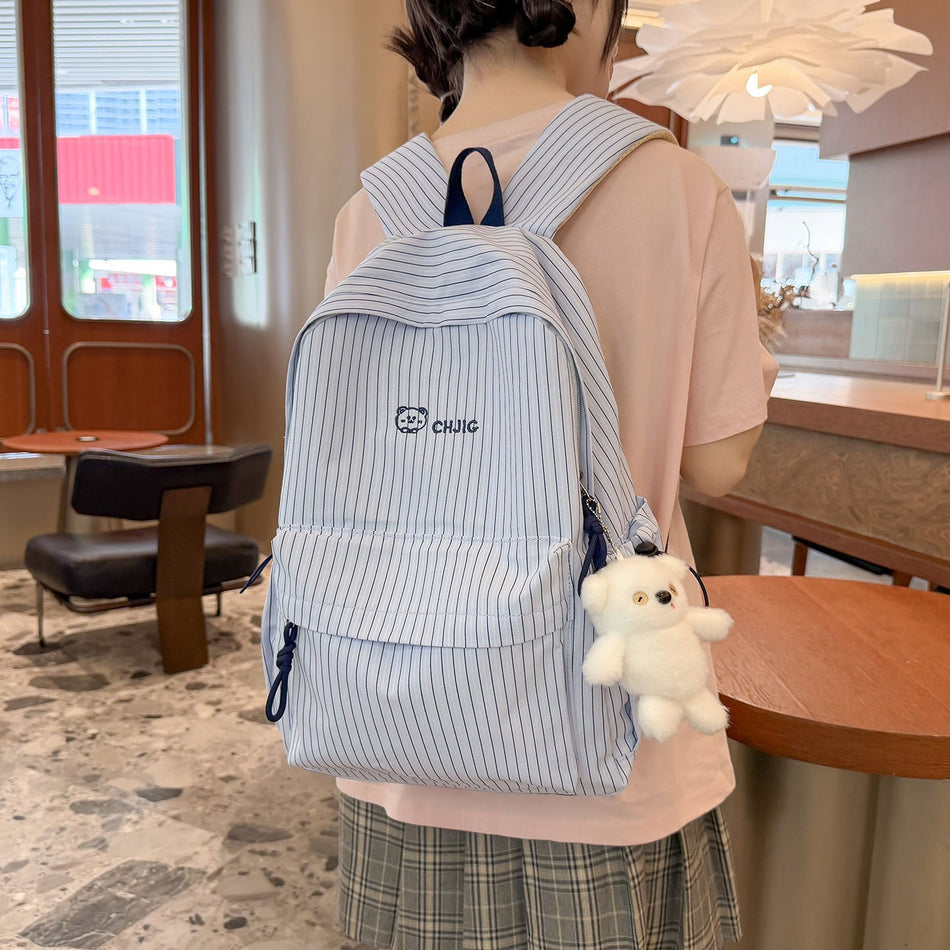 Japanese-Style Striped Lightweight Backpack for Women Students