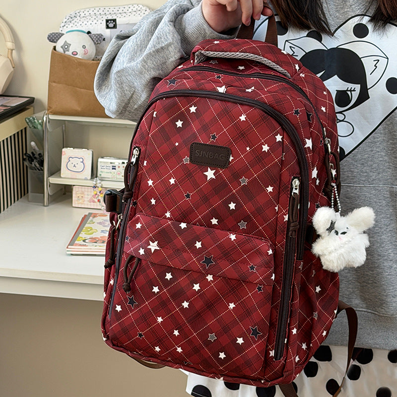 Retro Plaid Large-Capacity School Backpack for Girls