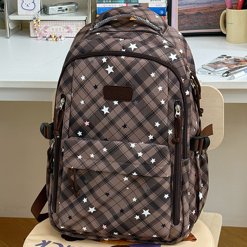 Retro Plaid Large-Capacity School Backpack for Girls
