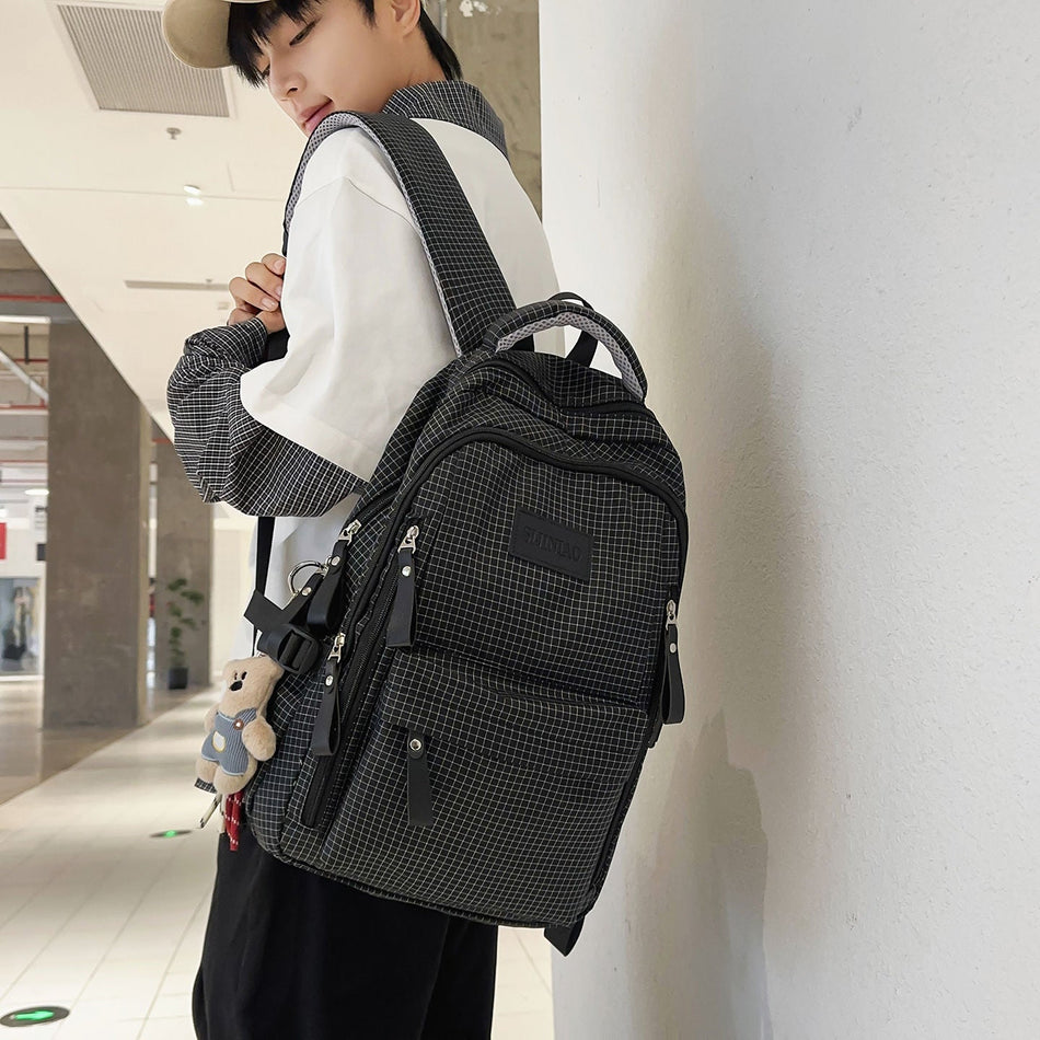 Korean Style Plaid Large Capacity Backpack for Women Students