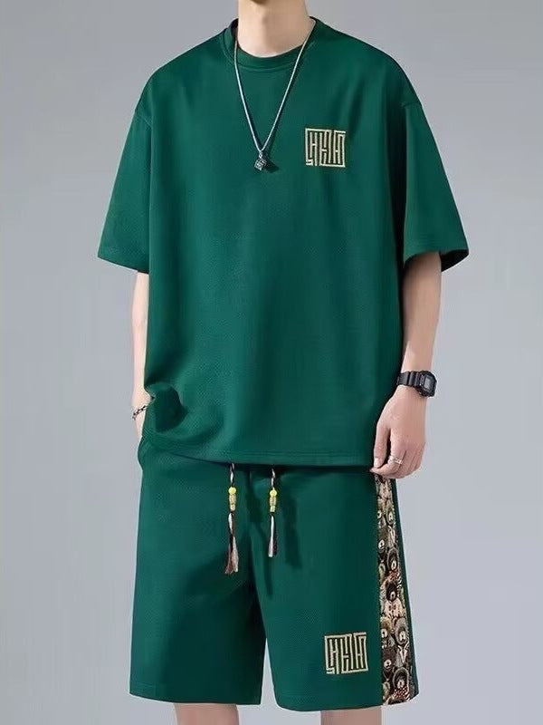 Men's Waffle Embroidery Two-Piece Set – Breathable Casual Fit
