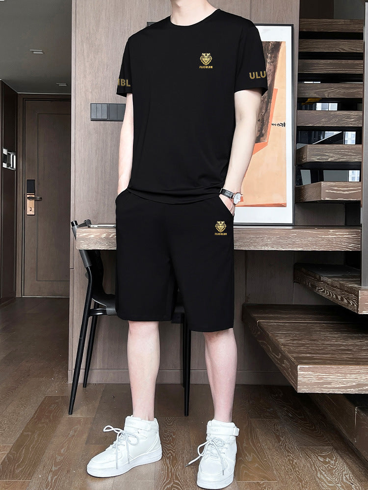 Men's Ice Silk Sports Set – Breathable Short Sleeve & Shorts