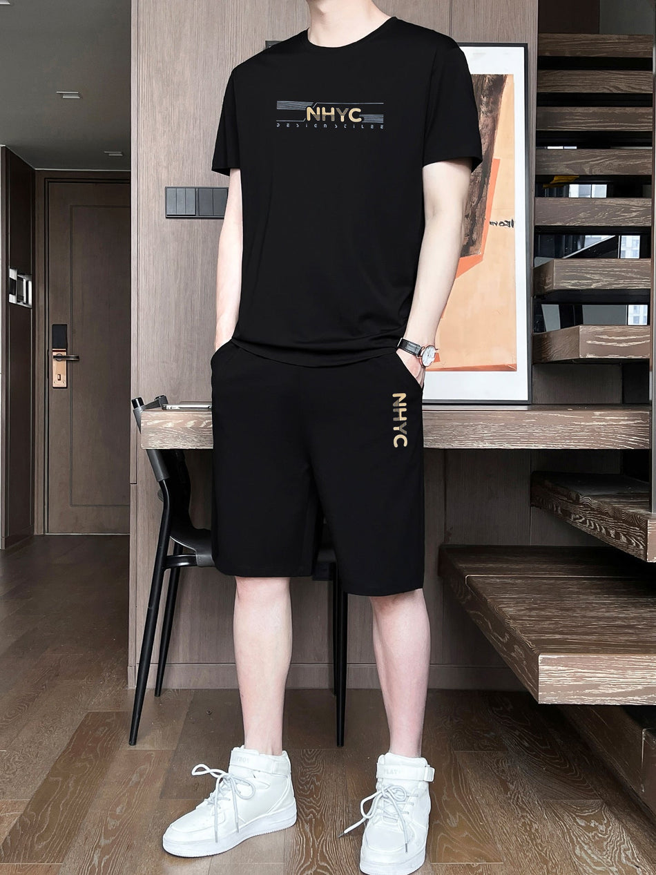Men's Ice Silk Two-Piece Set – Breathable Short Sleeve & Shorts