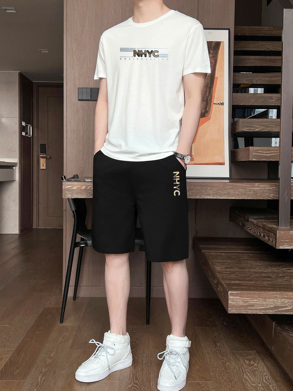 Men's Ice Silk Two-Piece Set – Breathable Short Sleeve & Shorts