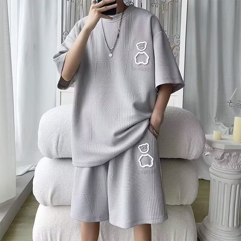 Men's Plus Size Printed Sports Set – Relaxed T-Shirt & Shorts