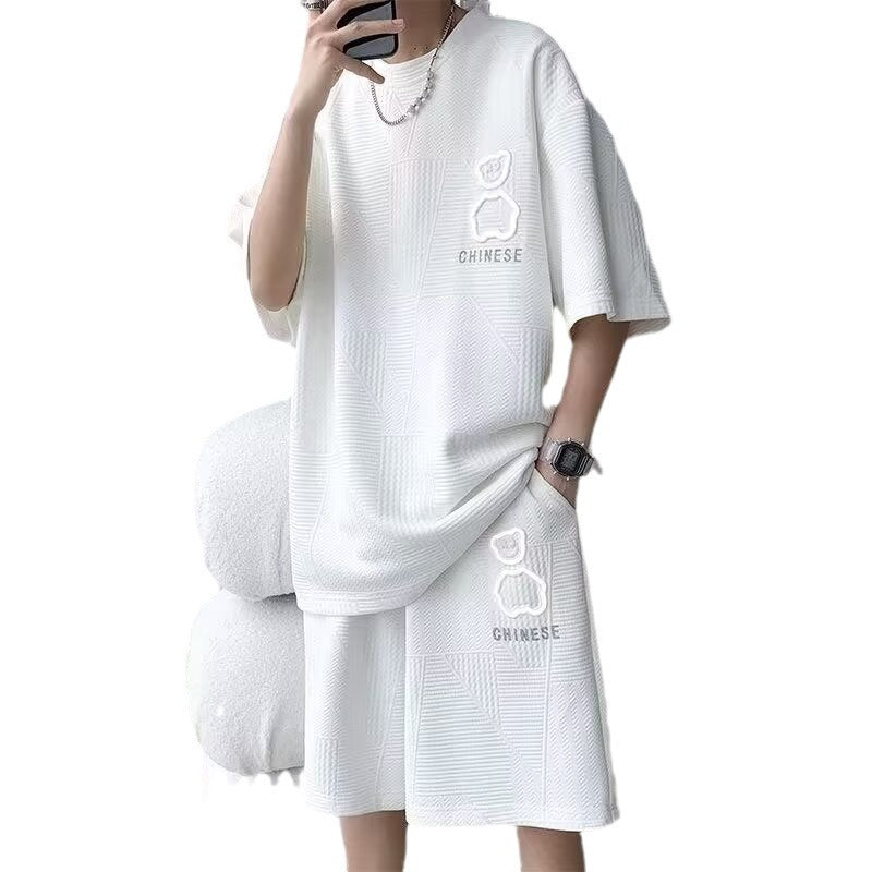 Men's Plus Size Printed Sports Set – Relaxed T-Shirt & Shorts