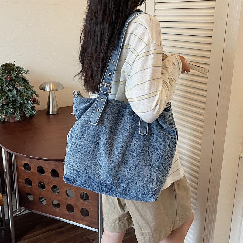 Retro Denim Tote Bag Large Capacity Korean Style Shoulder